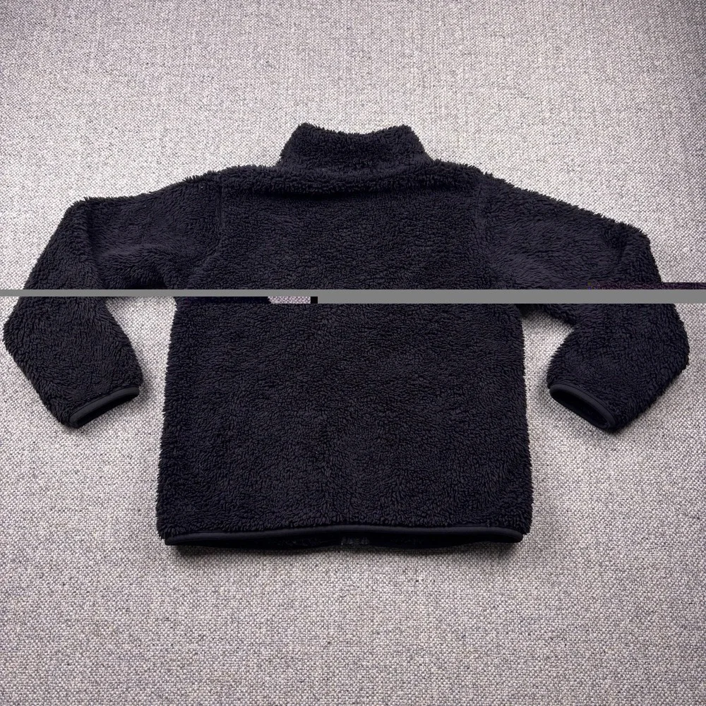 UNIQLO Girls Kids Fluffy Yarn Fleece Full Zip Jacket Black Sz 9/10